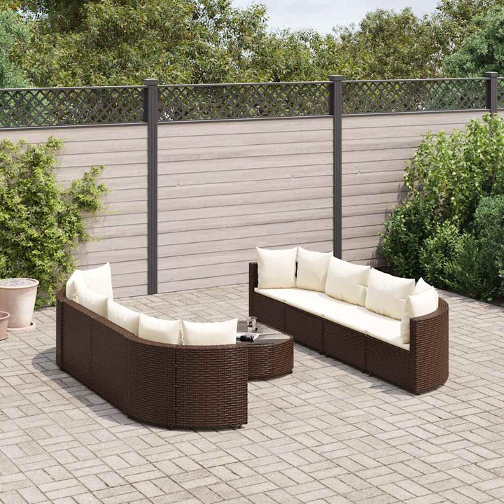 sofasæt til haven 9 dele med hynder polyrattan brun