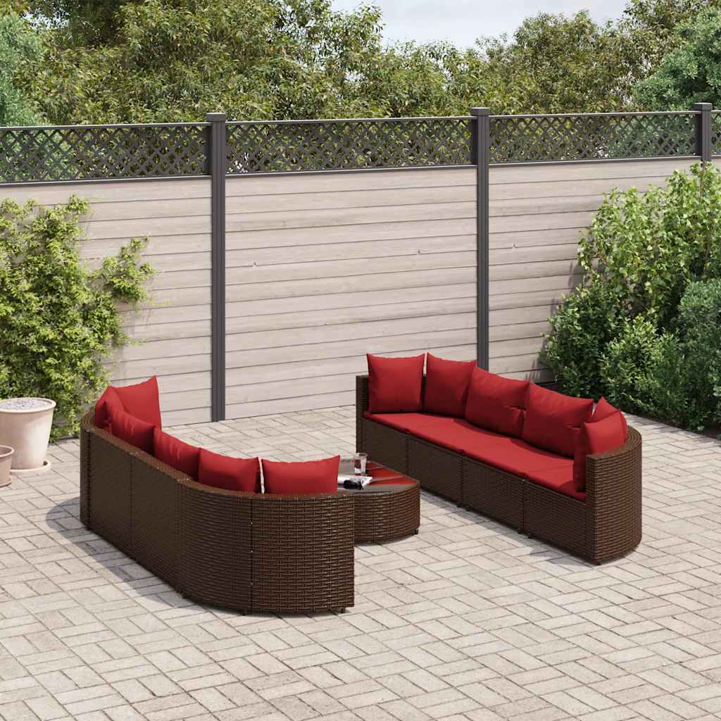 sofasæt til haven 9 dele med hynder polyrattan brun