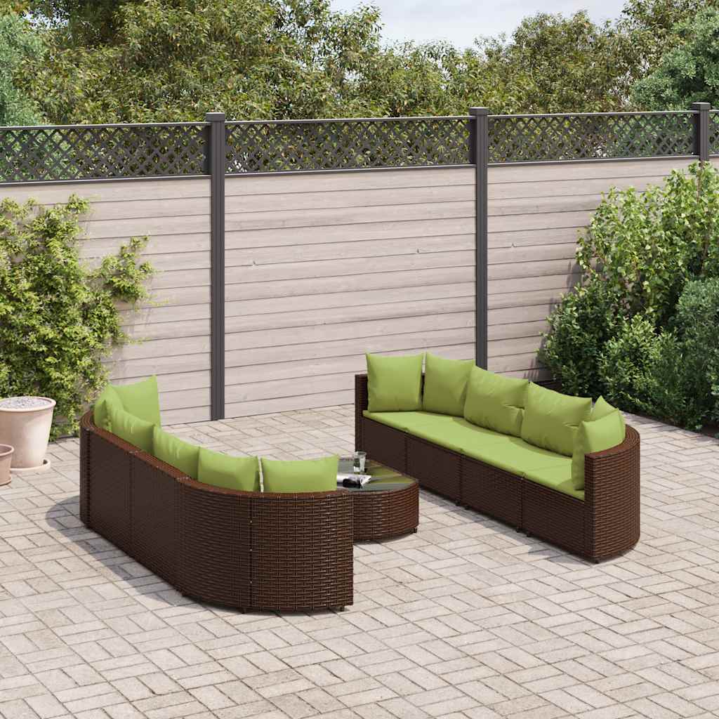 sofasæt til haven 9 dele med hynder polyrattan brun
