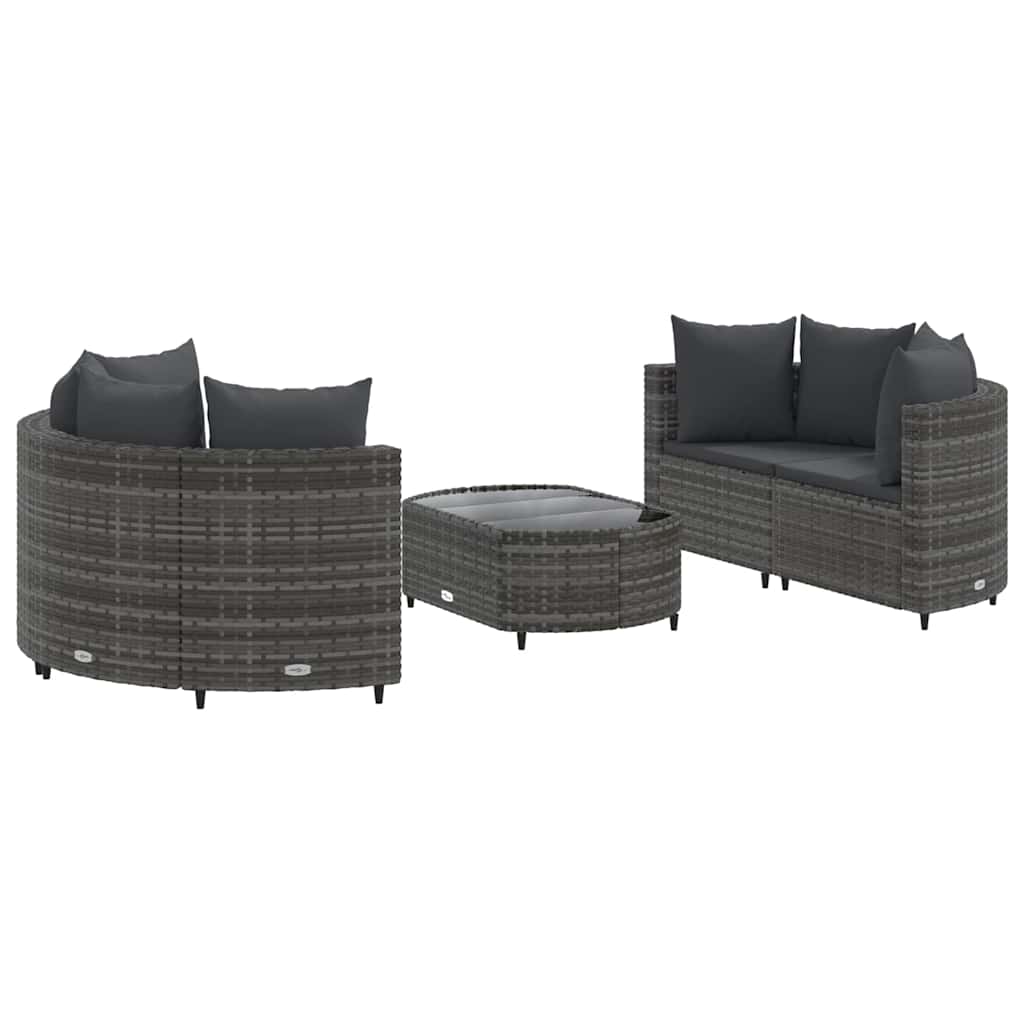 sofasæt 5 dele med hynder polyrattan grå
