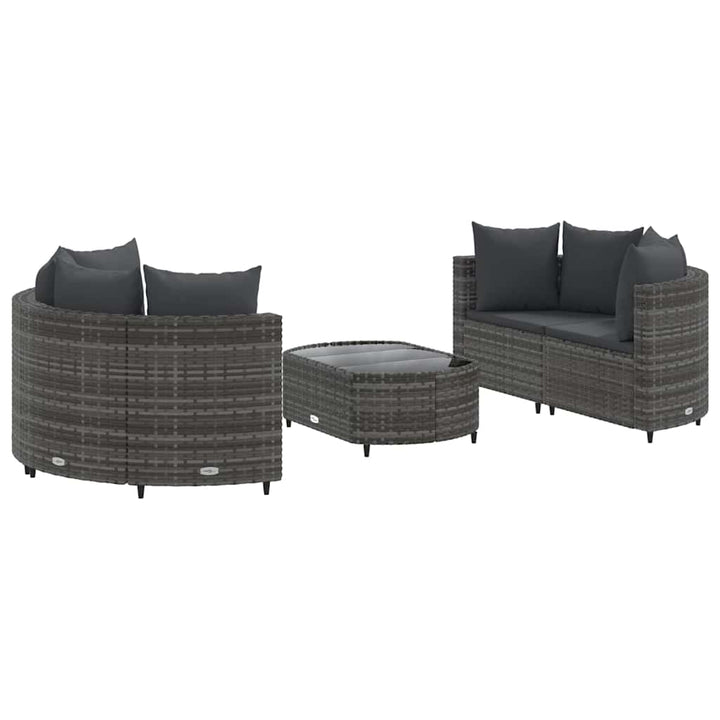 sofasæt 5 dele med hynder polyrattan grå
