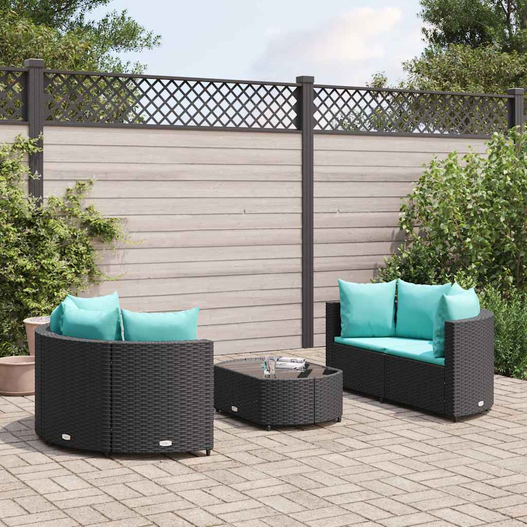 sofasæt til haven 5 dele med hynder polyrattan sort