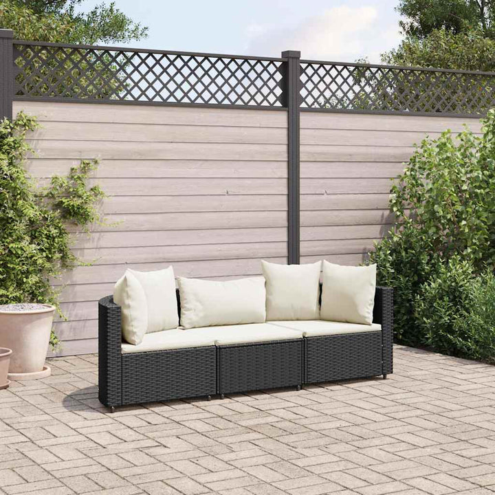sofasæt til haven 3 dele med hynder polyrattan sort