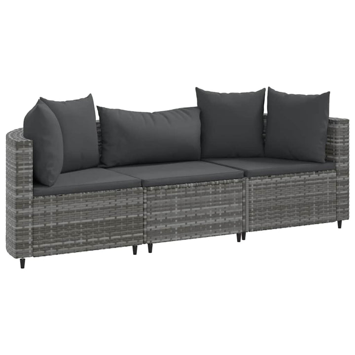 havesofasæt 3 dele med hynder polyrattan grå