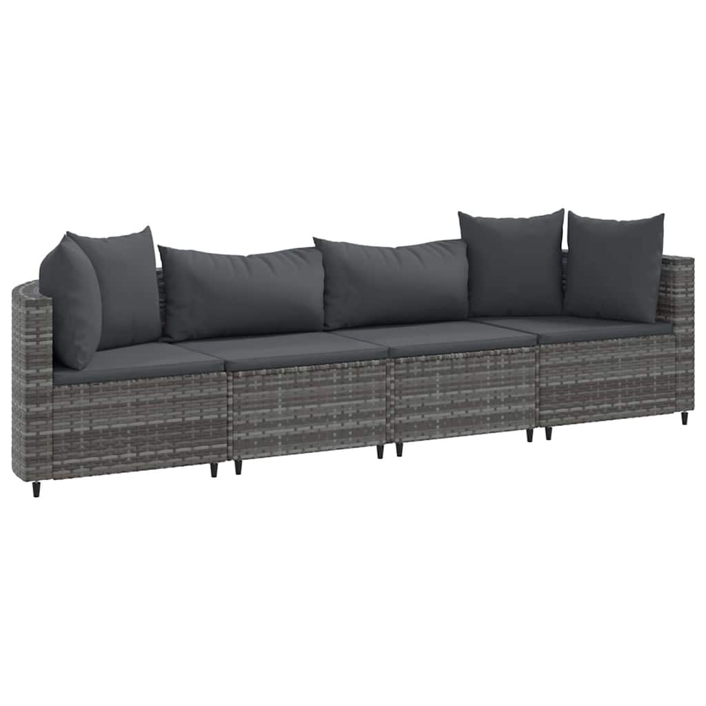 sofasæt til haven 4 dele med hynder polyrattan grå