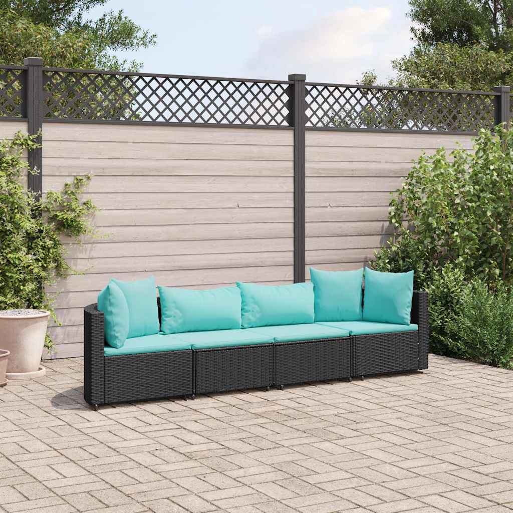 sofasæt til haven 4 dele med hynder polyrattan sort