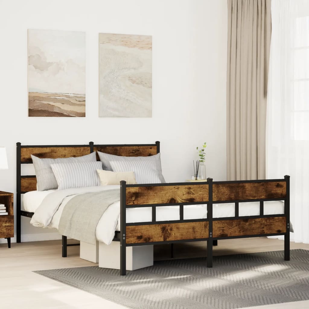 sengeramme uden madras 150x200 cm metal røget egetræsfarve