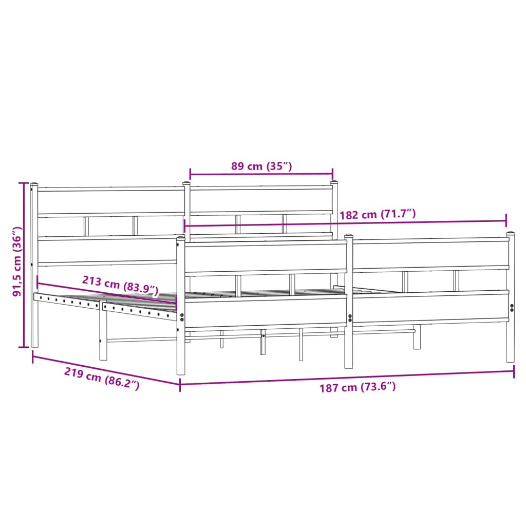 sengeramme uden madras 183x213 cm metal røget egetræsfarve
