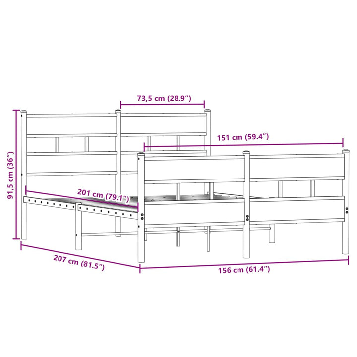 sengeramme uden madras 150x200 cm metal sonoma-eg