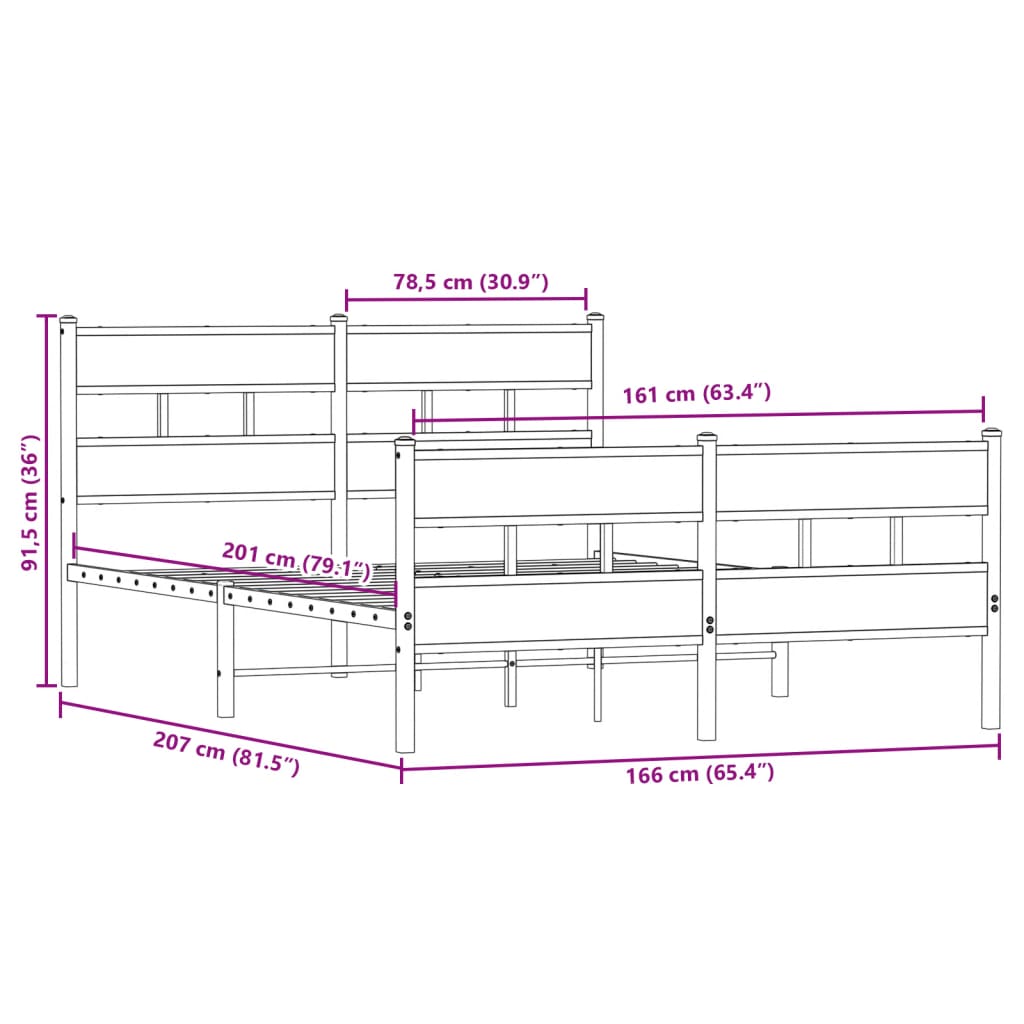 sengeramme uden madras 160x200 cm metal sonoma-eg