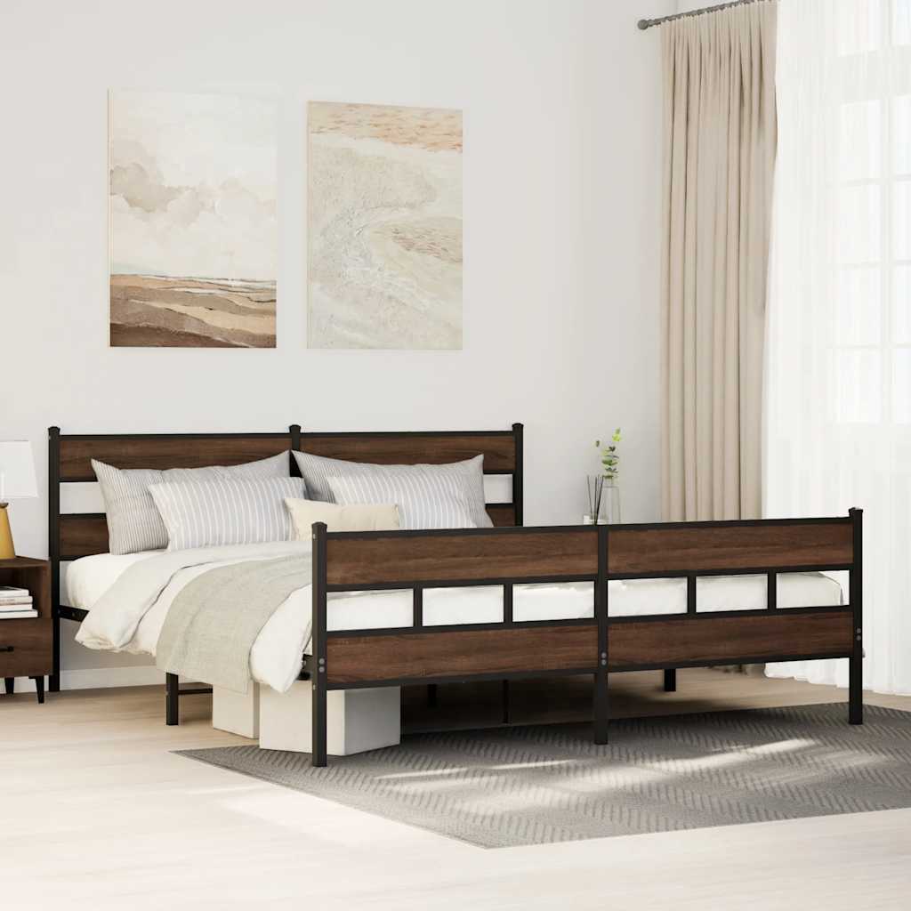 sengeramme uden madras 183x213 cm metal brun egetræsfarve
