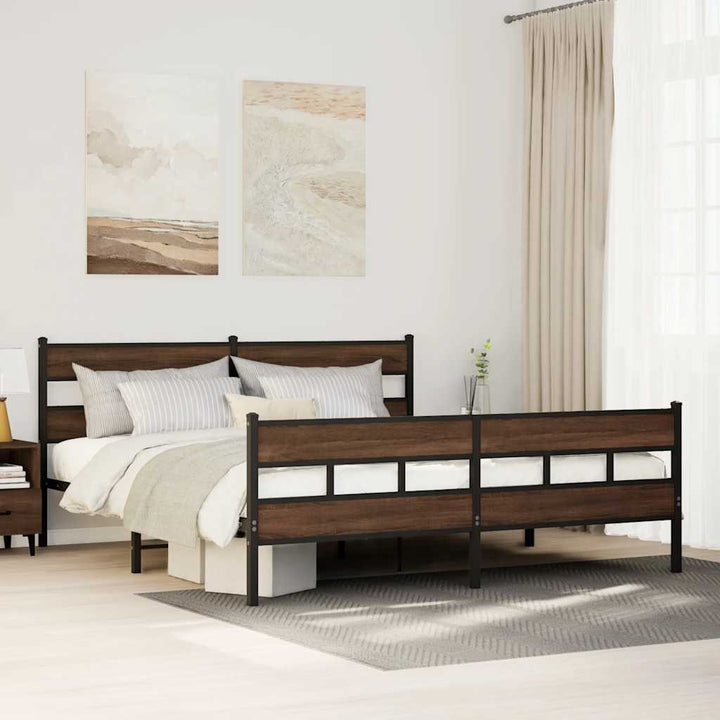 sengeramme uden madras 183x213 cm metal brun egetræsfarve