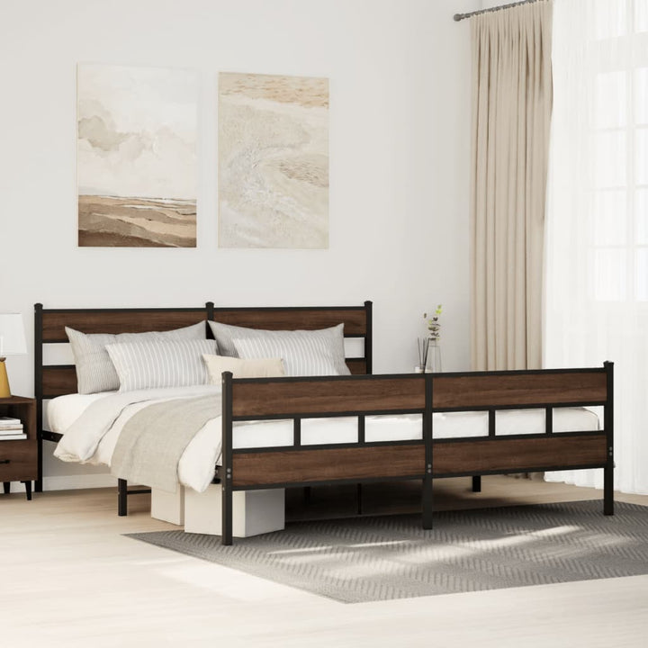 sengeramme uden madras 193x203 cm metal brun egetræsfarve