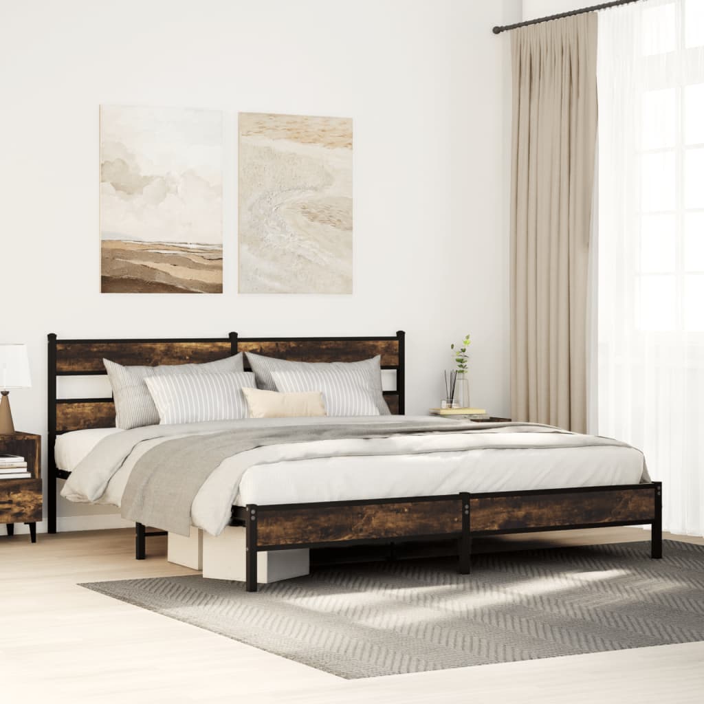 sengeramme uden madras 193x203 cm metal røget egetræsfarve