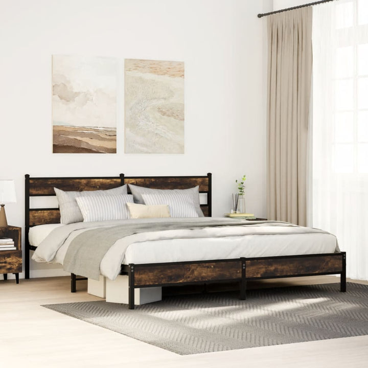 sengeramme uden madras 200x200 cm metal røget egetræsfarve