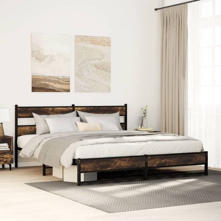 sengeramme uden madras 183x213 cm metal røget egetræsfarve
