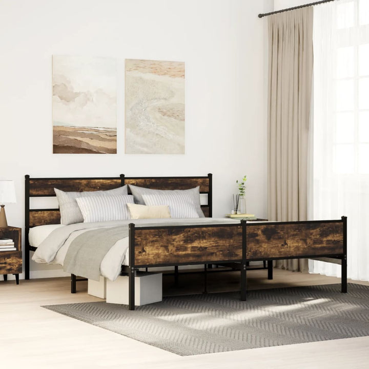 sengeramme uden madras 183x213 cm metal røget egetræsfarve
