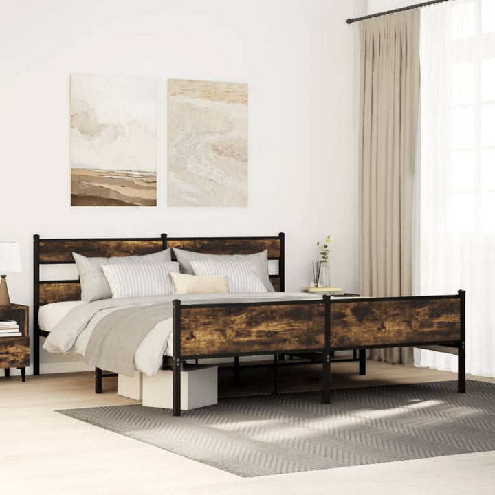 sengeramme uden madras 193x203 cm metal røget egetræsfarve
