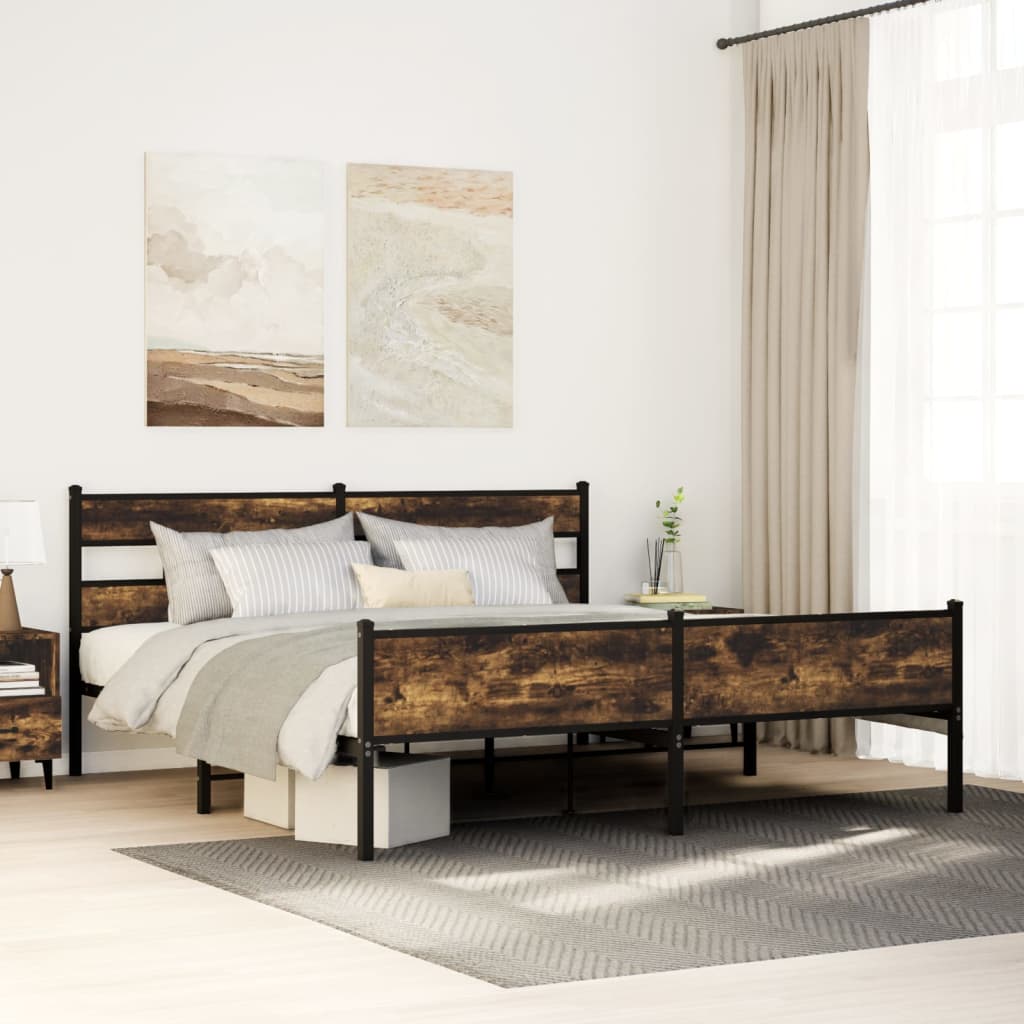 sengeramme uden madras 200x200 cm metal røget egetræsfarve