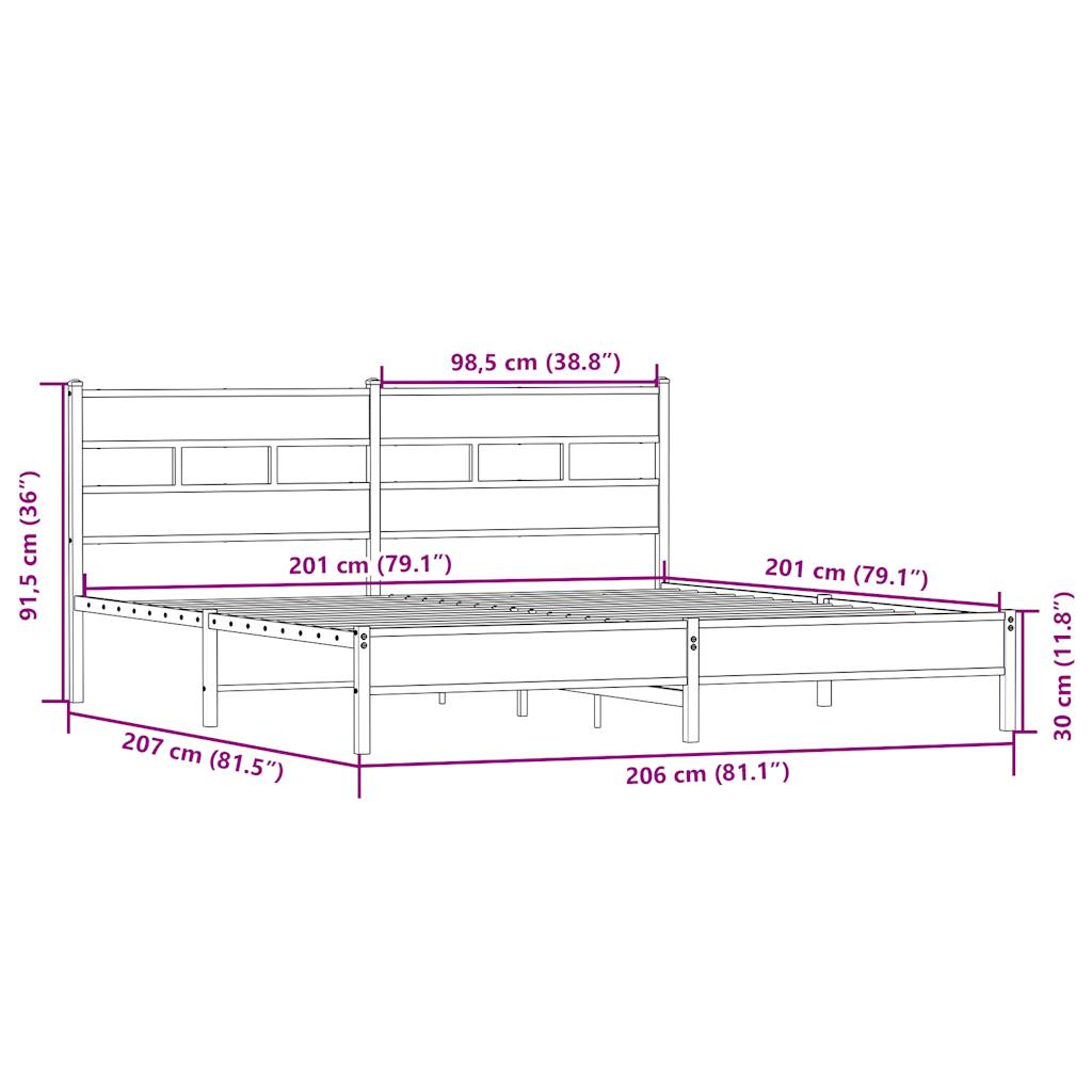 sengeramme uden madras 200x200 cm metal sonoma-eg