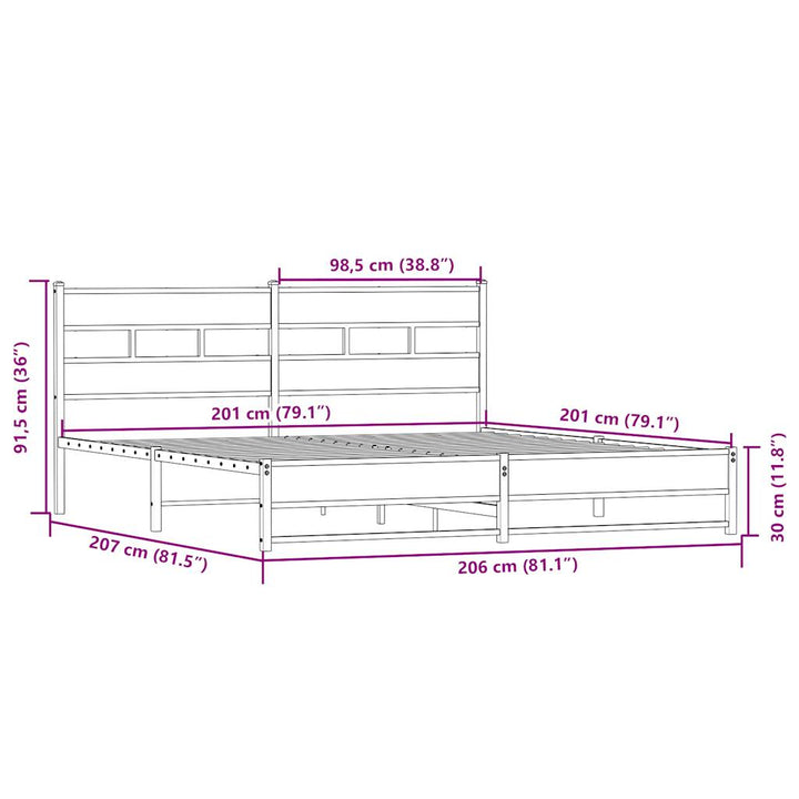 sengeramme uden madras 200x200 cm metal sonoma-eg