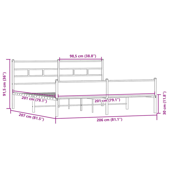 sengeramme uden madras 200x200 cm metal sonoma-eg