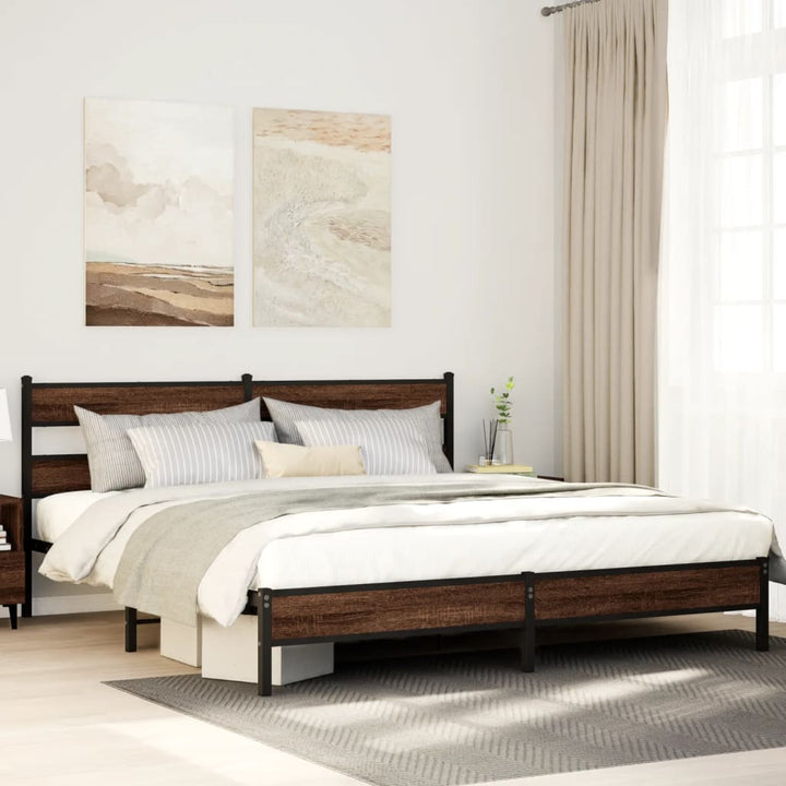 sengeramme uden madras 180x200 cm metal brun egetræsfarve