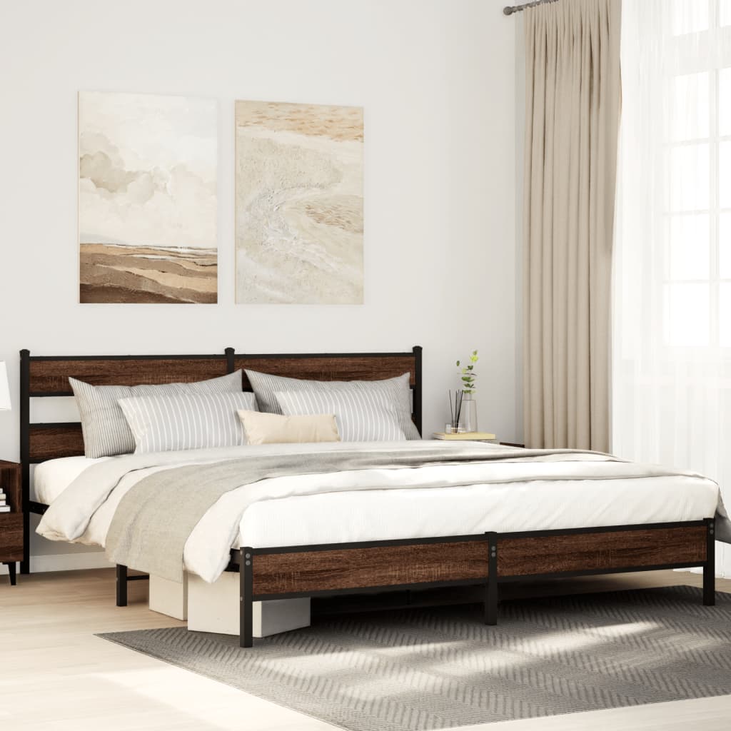sengeramme uden madras 183x213 cm metal brun egetræsfarve