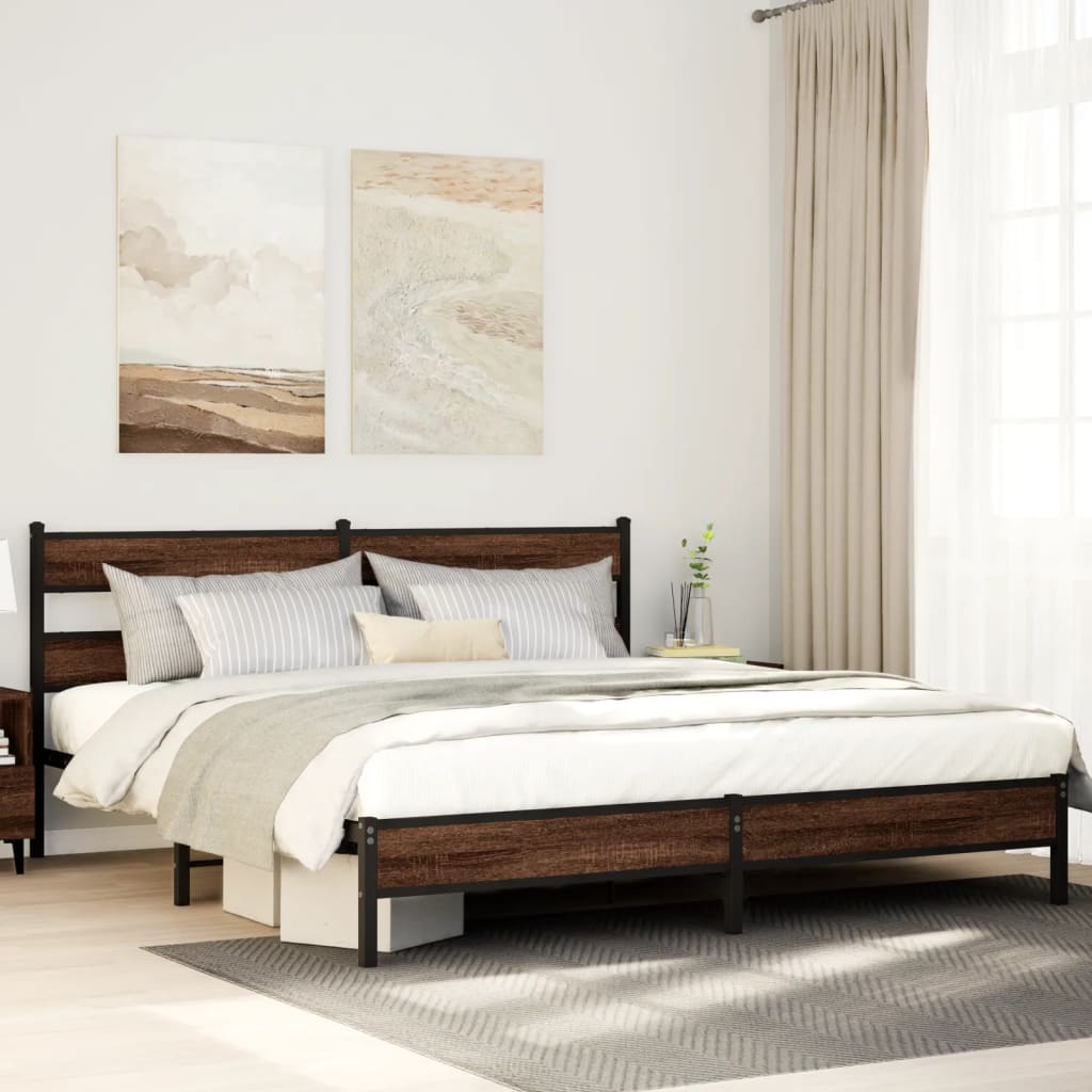 sengeramme uden madras 193x203 cm metal brun egetræsfarve