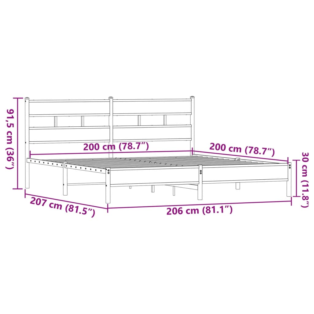 sengeramme uden madras 200x200 cm metal brun egetræsfarve