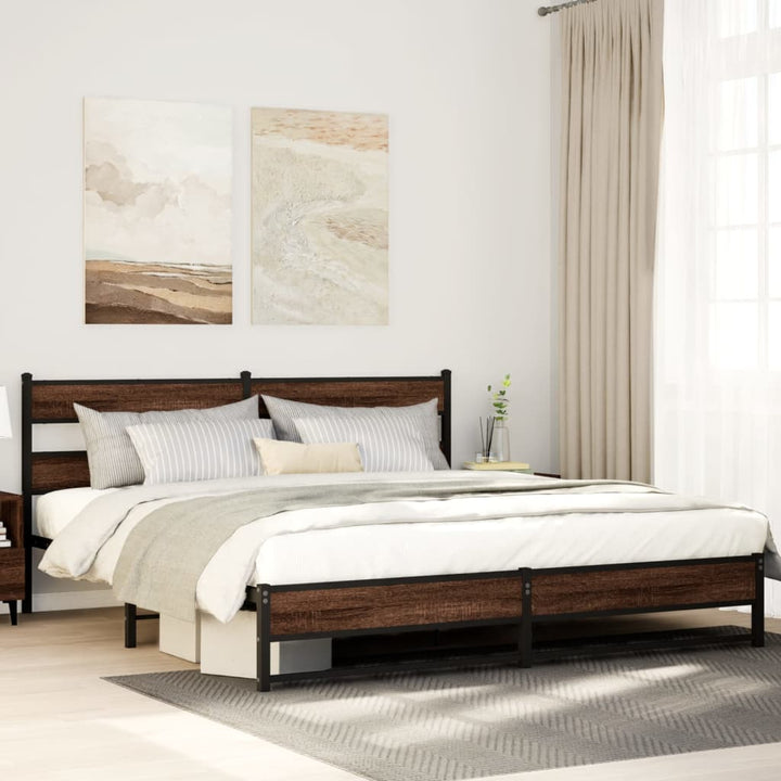 sengeramme uden madras 183x213 cm metal brun egetræsfarve