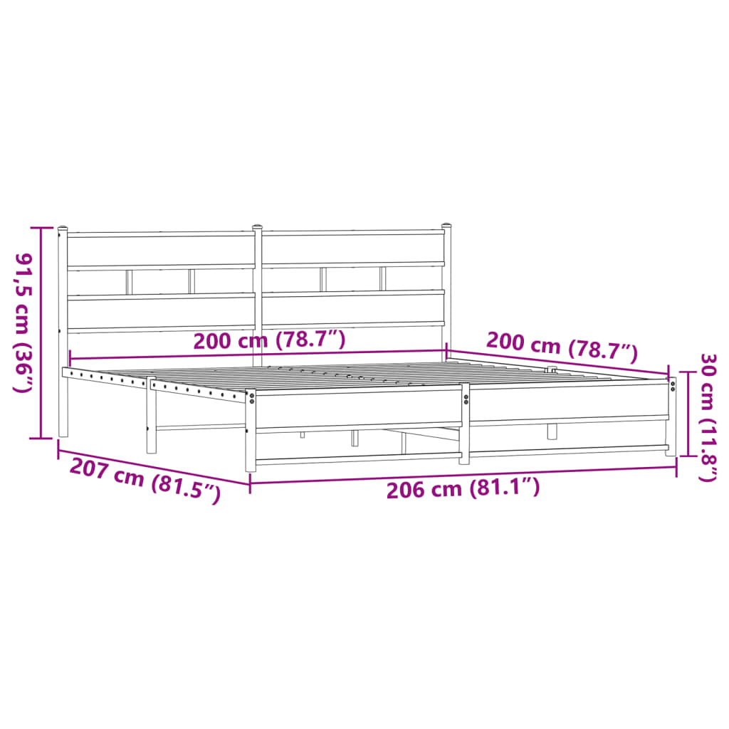 sengeramme uden madras 200x200 cm metal brun egetræsfarve