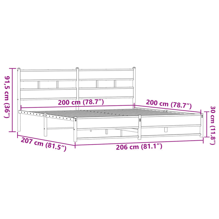 sengeramme uden madras 200x200 cm metal brun egetræsfarve