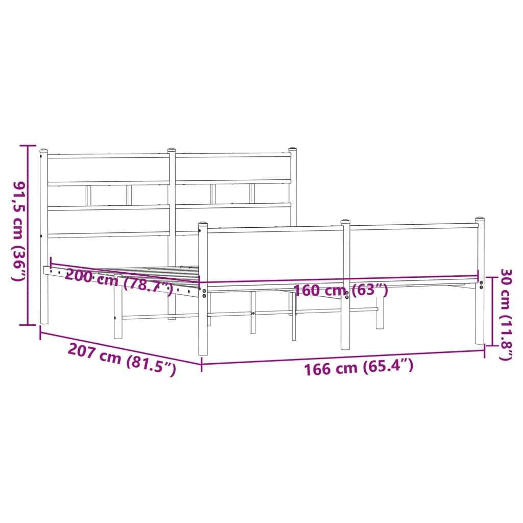 sengeramme uden madras 160x200 cm metal brun egetræsfarve