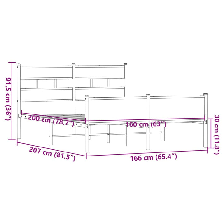 sengeramme uden madras 160x200 cm metal brun egetræsfarve