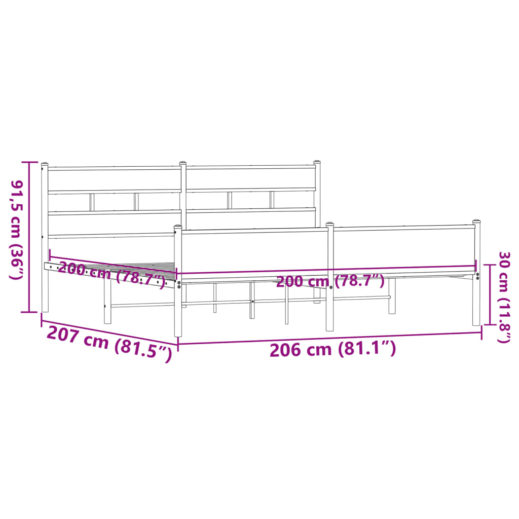 sengeramme uden madras 200x200 cm metal brun egetræsfarve