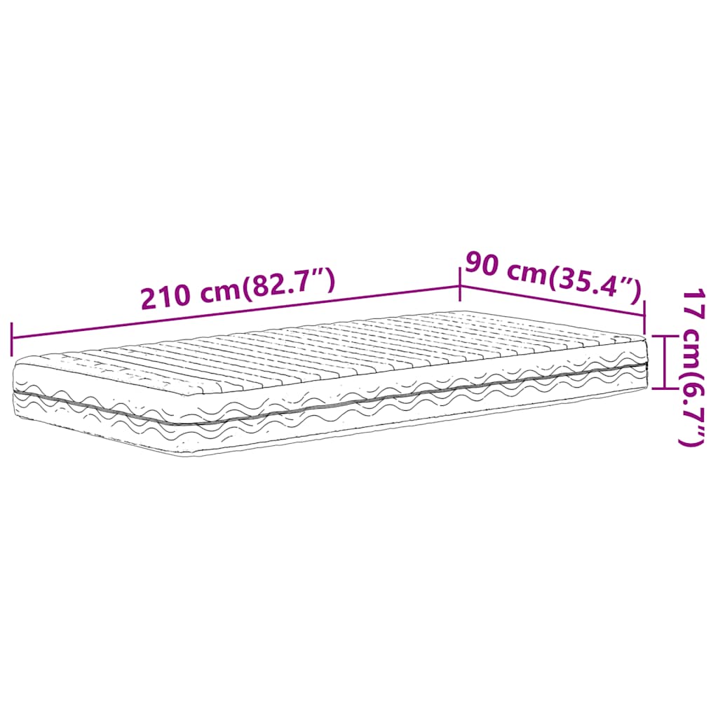 skummadras 90x210 cm hårdhed H2 H3 hvid