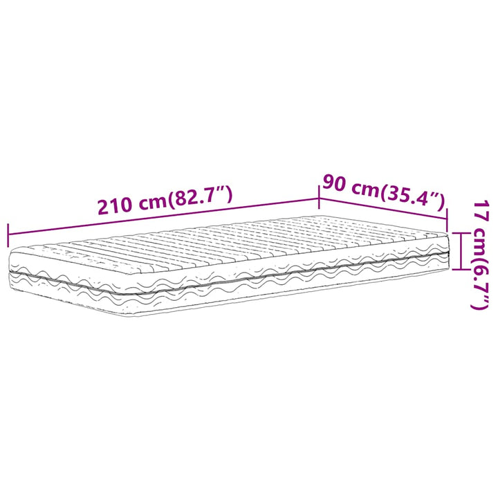 skummadras 90x210 cm hårdhed H2 H3 hvid