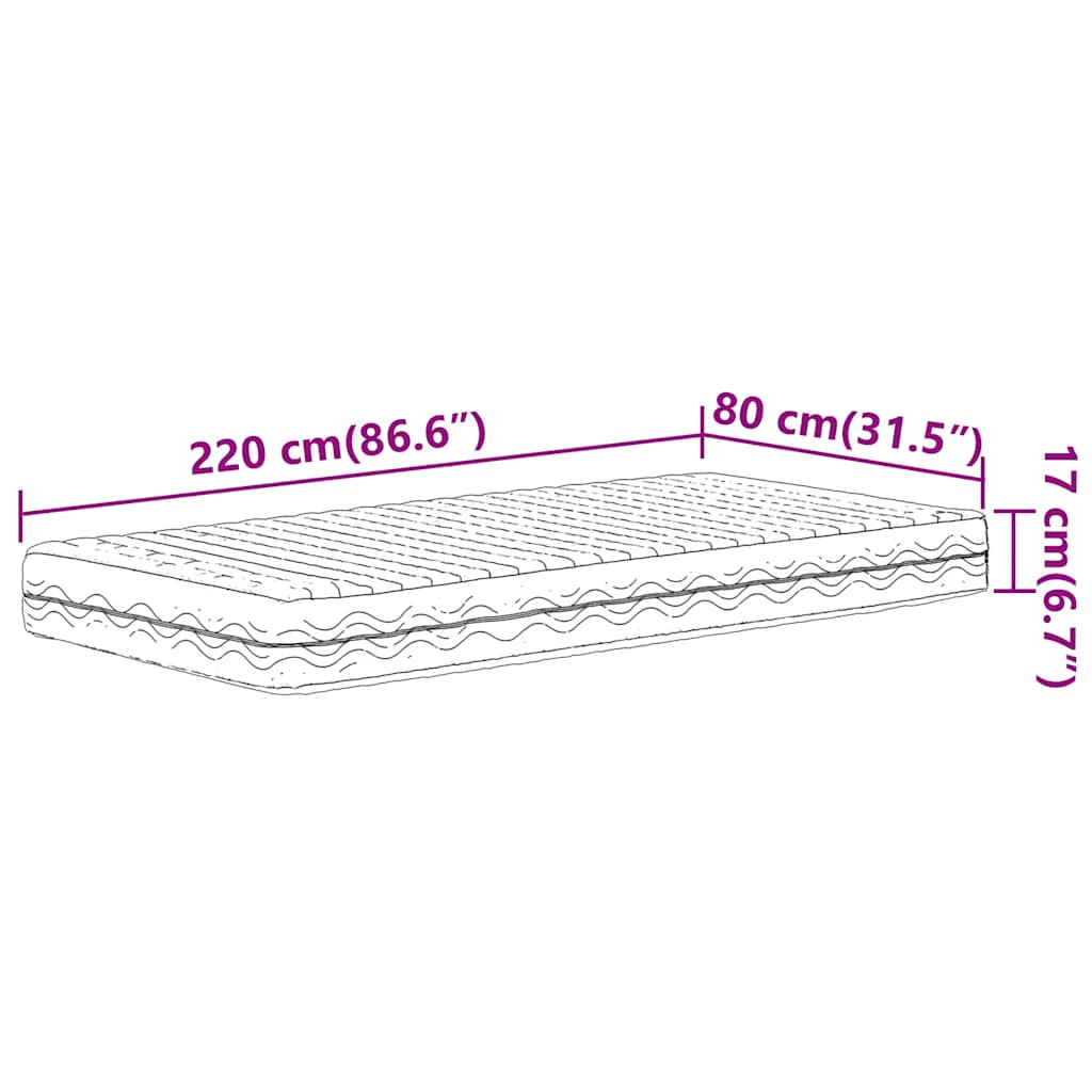 skummadras 80x220 cm hårdhed H2 H3 hvid