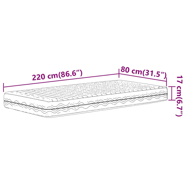 skummadras 80x220 cm hårdhed H2 H3 hvid