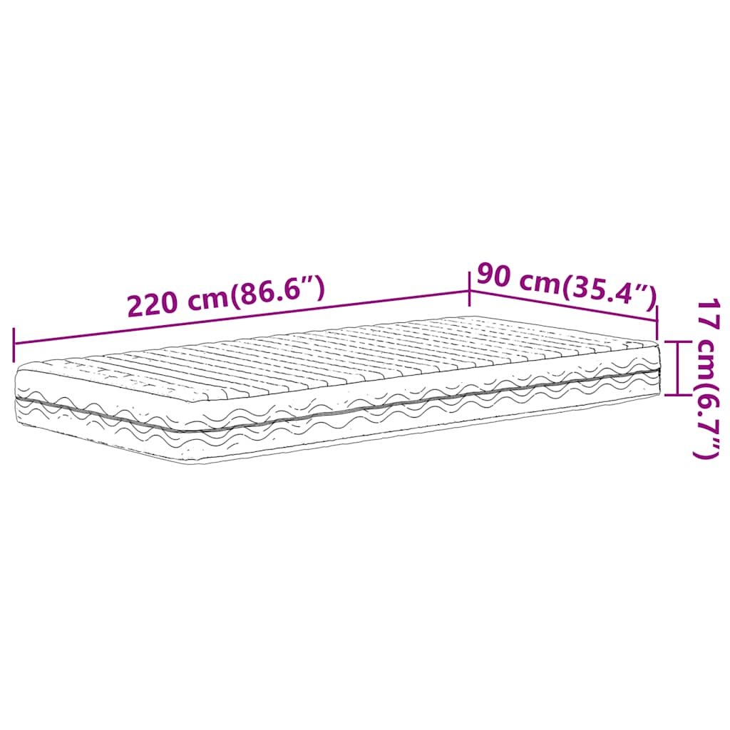 skummadras 90x220 cm hårdhed H2 H3 hvid