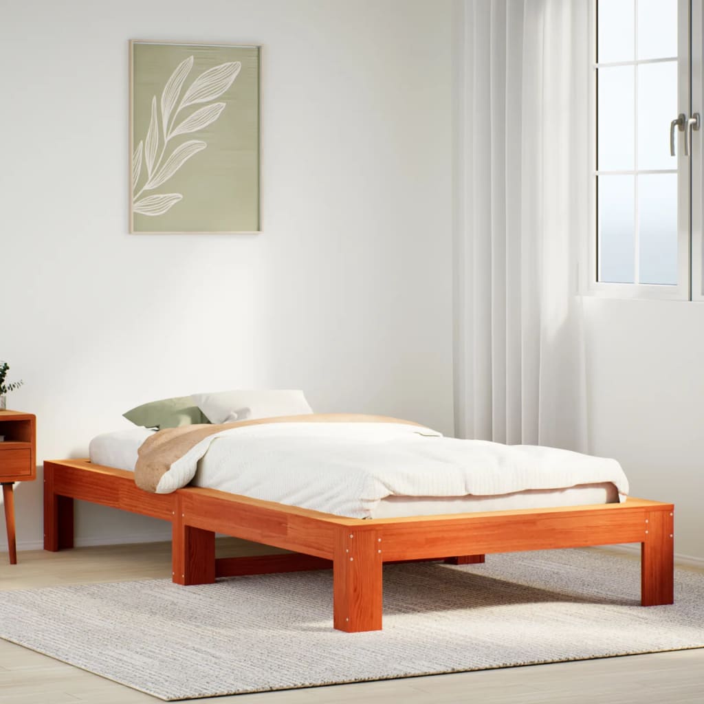 sengeramme uden madras 90x190 cm massivt fyrretræ gyldenbrun