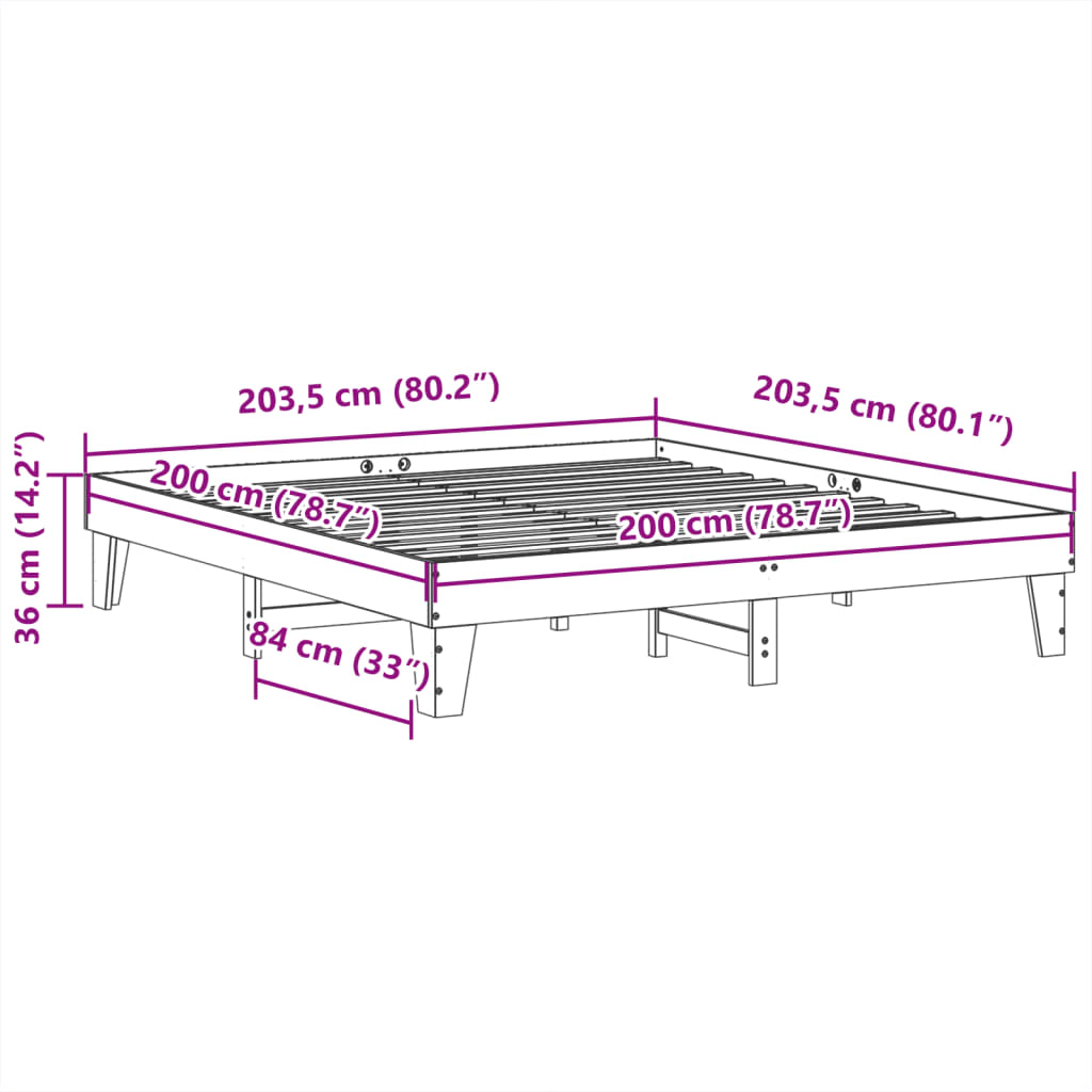 sengeramme uden madras 200x200 cm massivt fyrretræ gyldenbrun