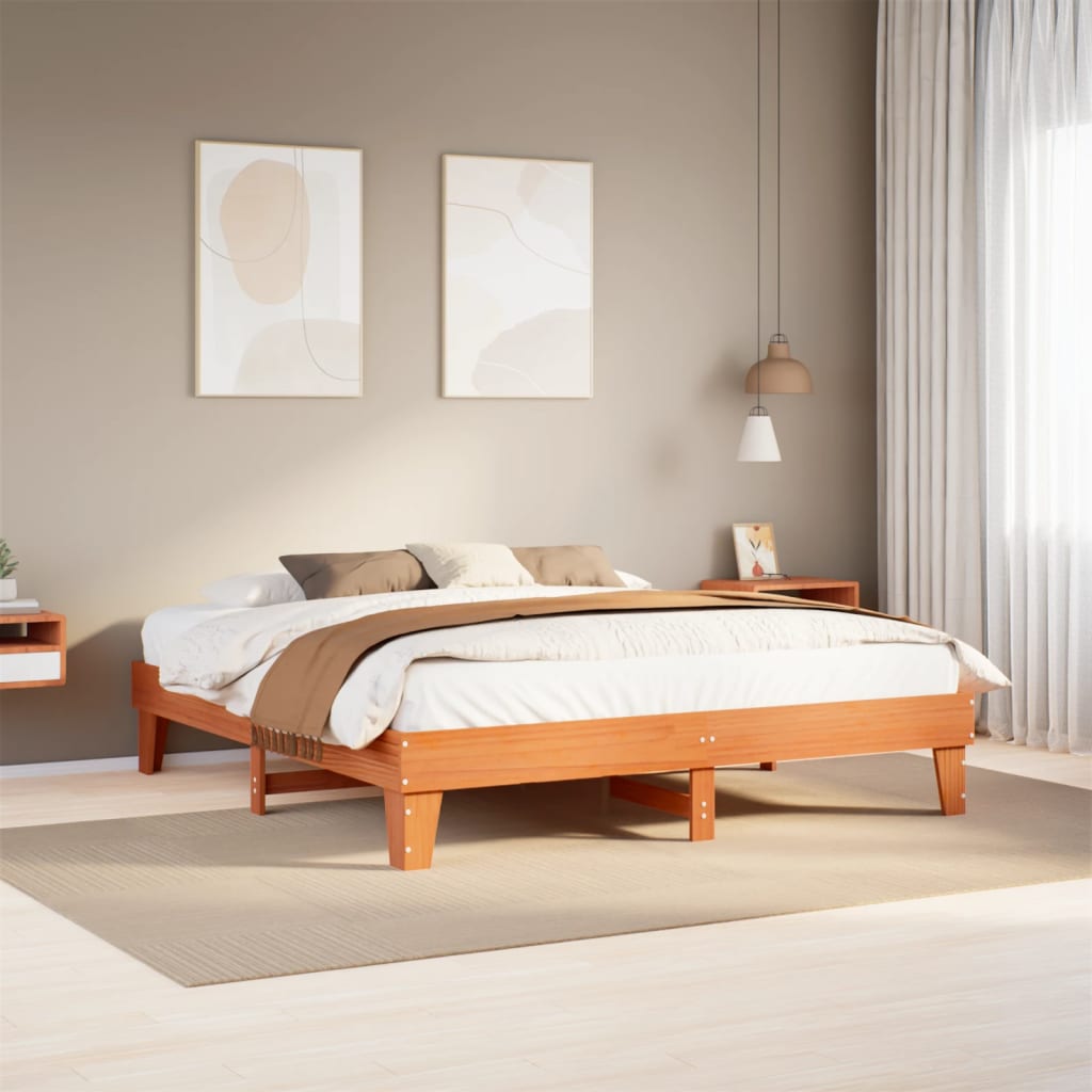 sengeramme uden madras 200x200 cm massivt fyrretræ gyldenbrun