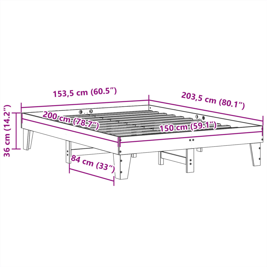 sengeramme uden madras 150x200 cm massivt fyrretræ