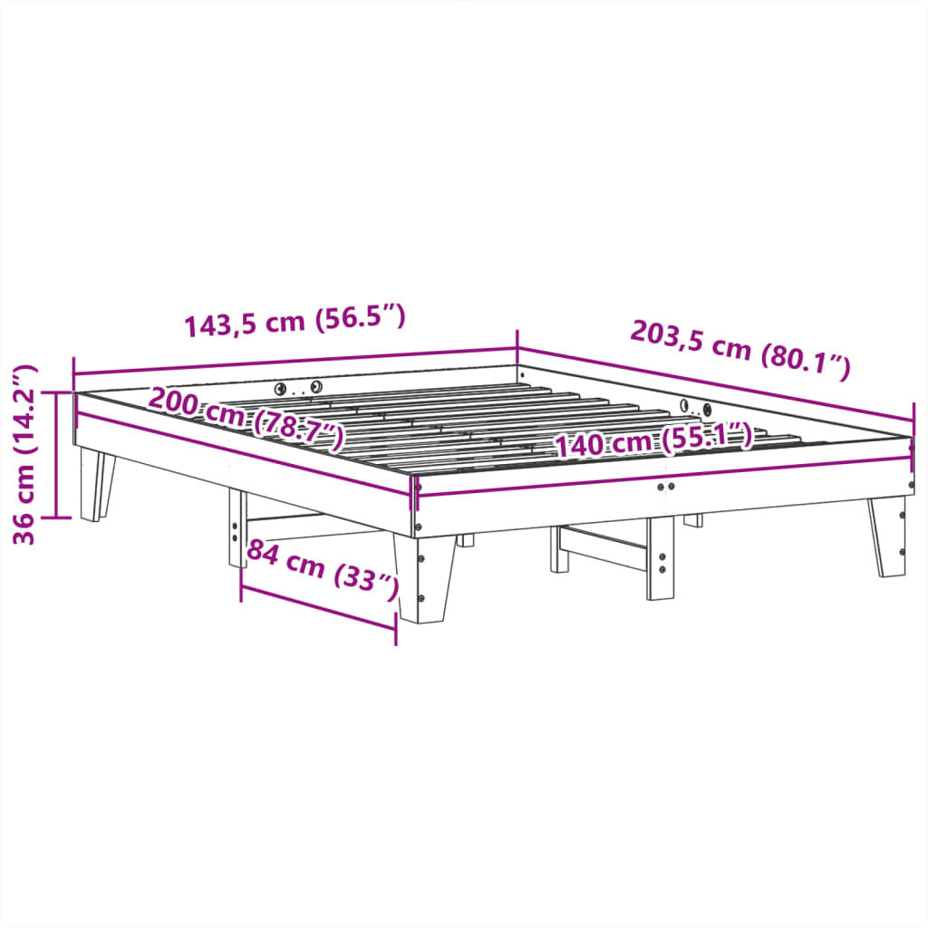 sengeramme uden madras 140x200 cm massivt fyrretræ hvid