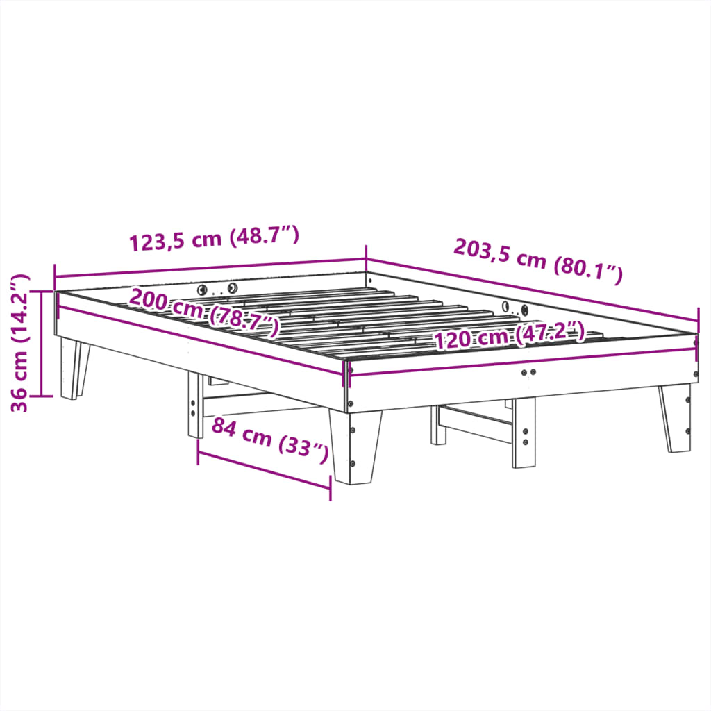 sengeramme uden madras 120x200 cm massivt fyrretræ hvid