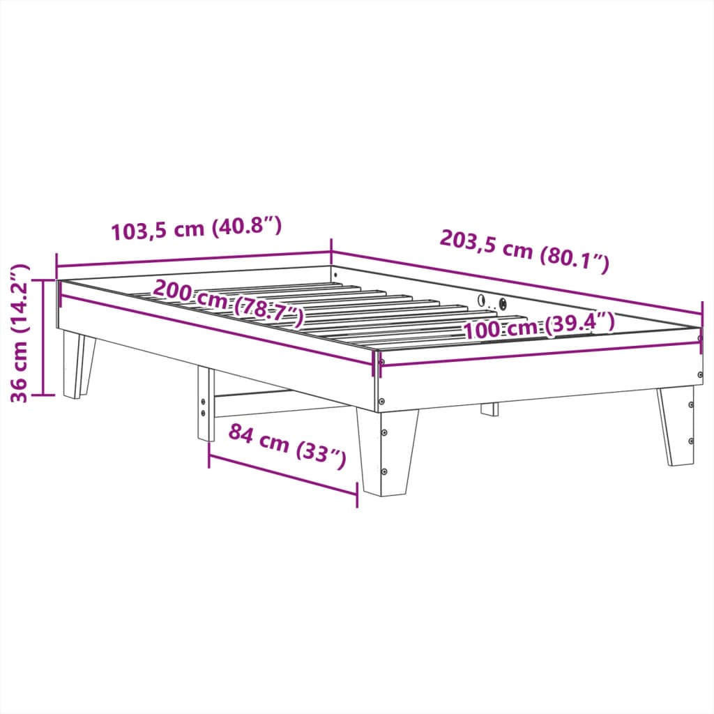 sengeramme uden madras 100x200 cm massivt fyrretræ hvid