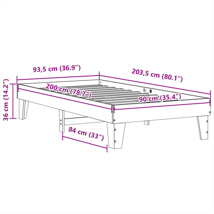sengeramme uden madras 90x200 cm massivt fyrretræ hvid
