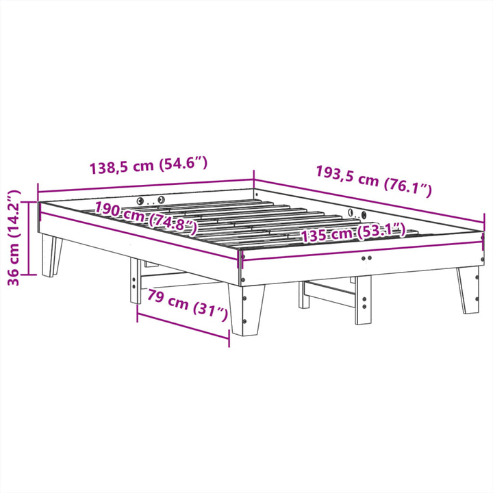 sengeramme uden madras 135x190 cm massivt fyrretræ hvid